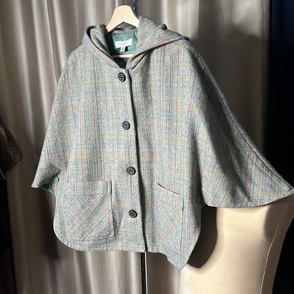 Paul & Joe hooded wool lined cape button up and button sleeve L/XL